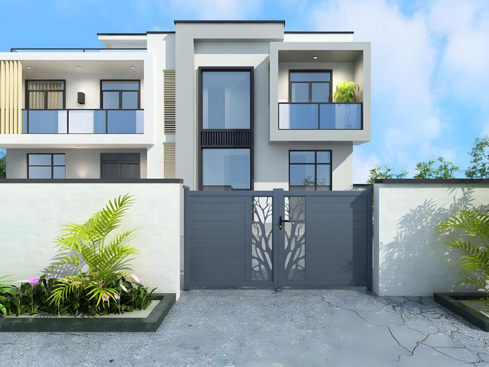 Portón eléctrico batiente de aluminio Ancho 300 x Alt. 164 cm antracita LABRIT II