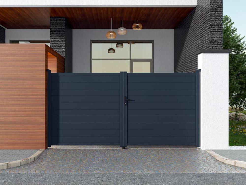 Portón Motorizado De Aluminio Color Antracita NAZARIO - Ancho 350 X Alt. 173 Cm + Motor RIVE