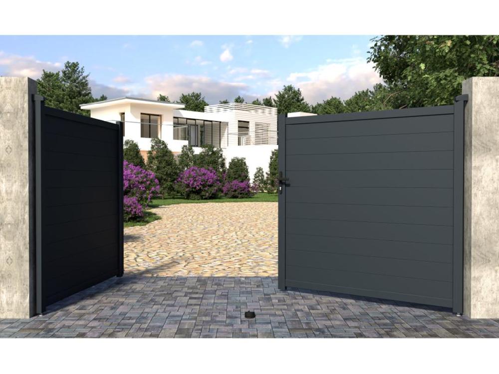 Portón Motorizado De Aluminio Color Antracita NAZARIO - Ancho 350 X Alt. 173 Cm + Motor RIVE