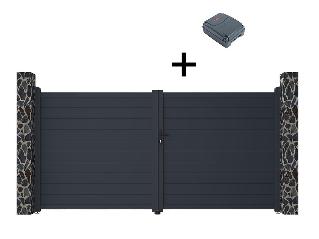 Portón motorizado de aluminio color antracita NAZARIO - Ancho 350 x Alt. 173 cm + Motor RIVE