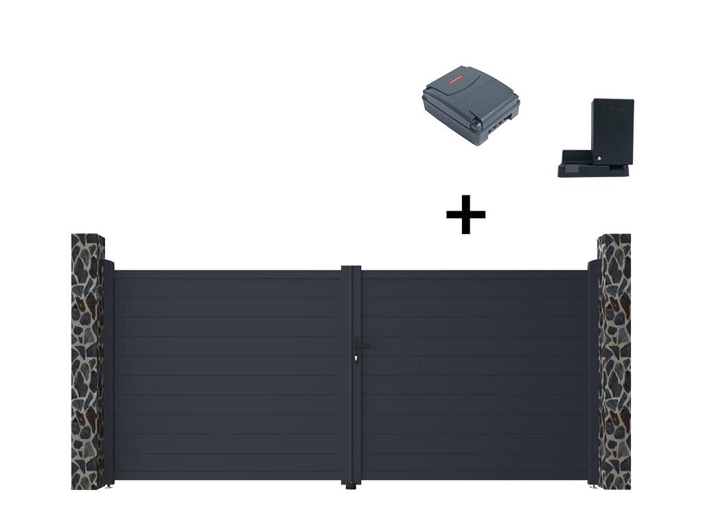 Portón Motorizado De Aluminio Color Antracita NAZARIO - Ancho 392 X Alt. 158 Cm