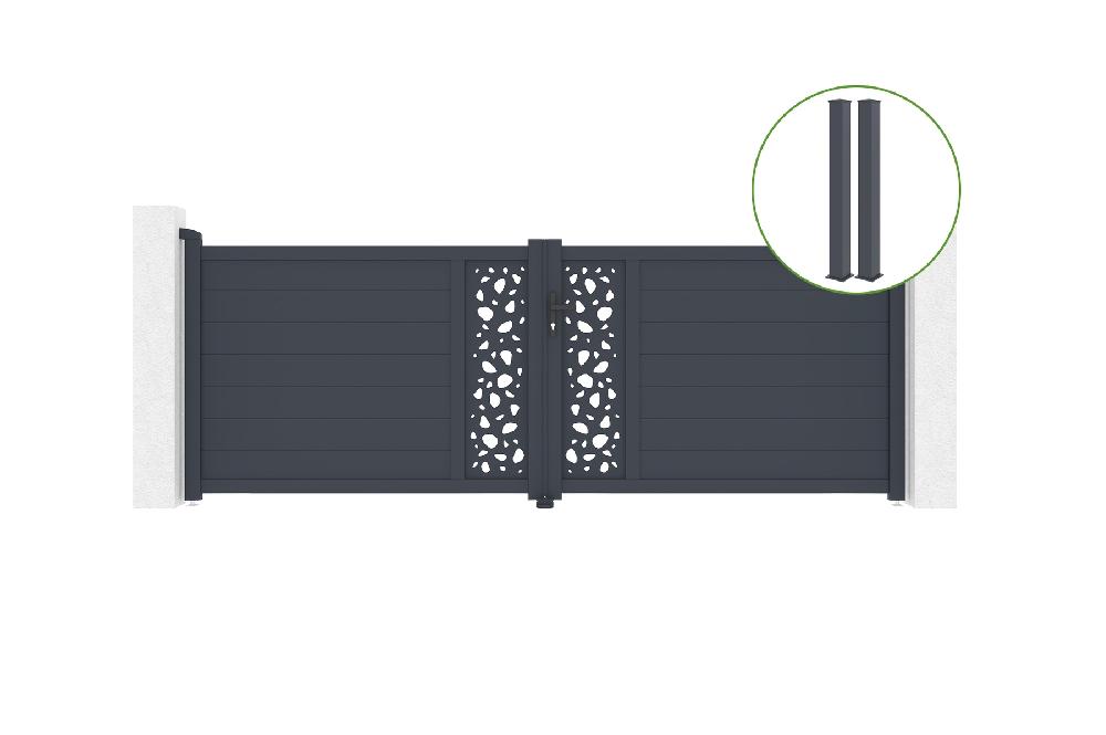 Puerta abatible 3 5m SUNNY H.120 aluminio + 2 postes EIFEL 15x15cm H.166cm GRIS