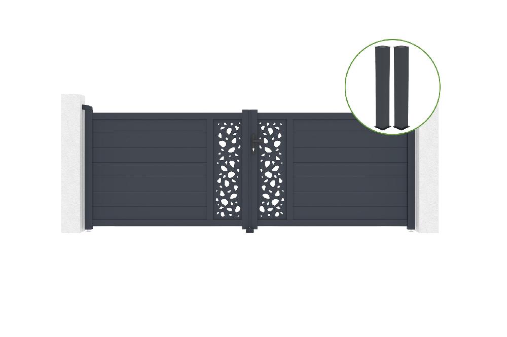 Puerta abatible 3 5m SUNNY H.120cm aluminio gris + 2 postes 20x20cm H.166cm