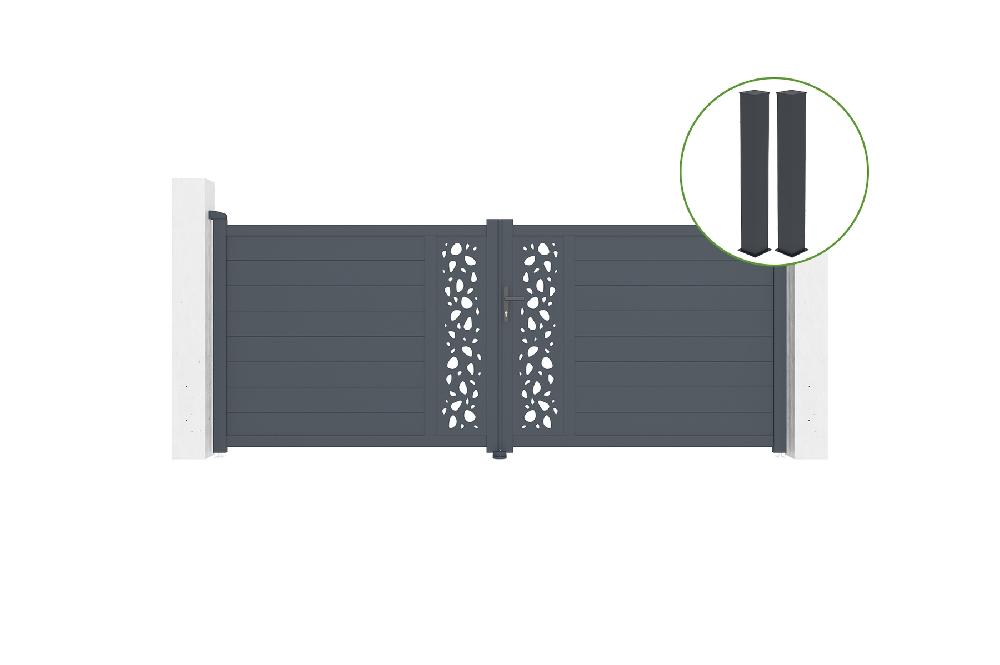 Puerta abatible 3 5m SUNNY H.140cm aluminio gris + 2 postes 20x20cm H.166cm