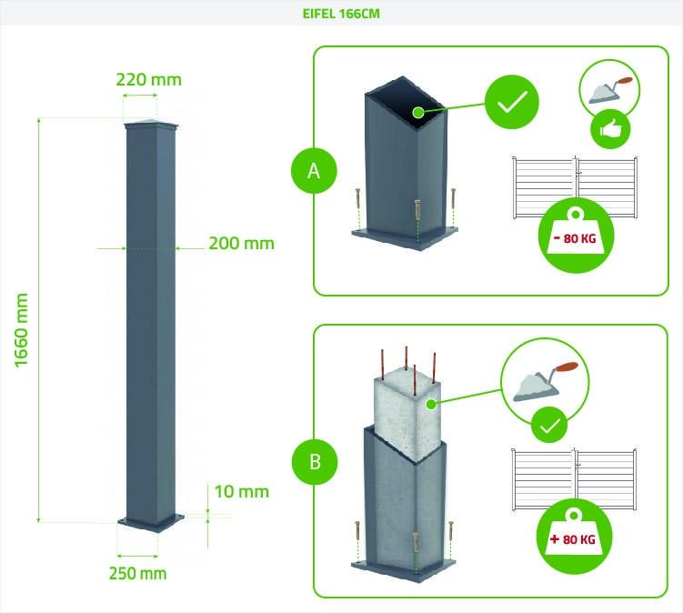 Puerta Abatible 3 5m VELETA Al.120cm Aluminio Gris + 2 Postes 20x20cm Al.166cm