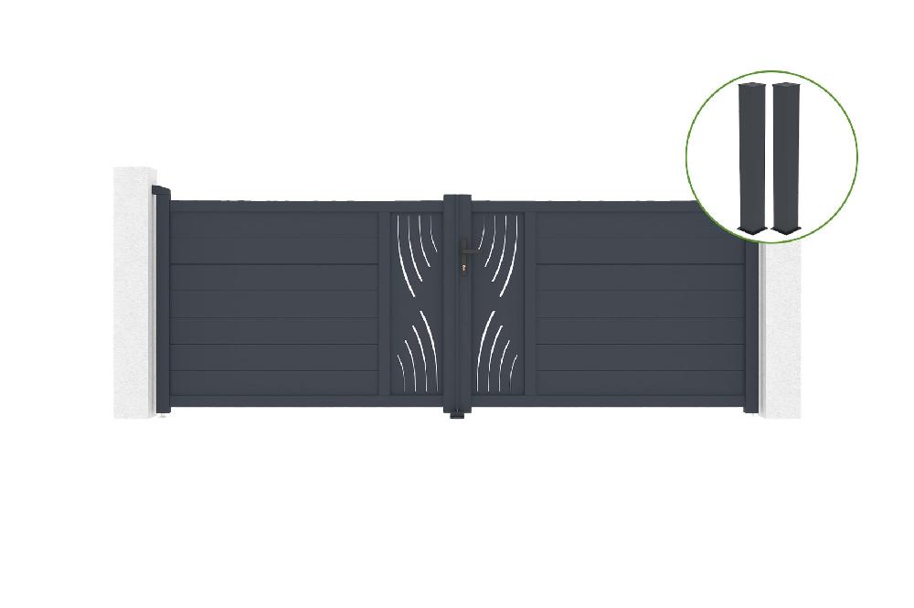 Puerta abatible 3 5m VELETA Al.120cm aluminio gris + 2 postes 20x20cm Al.166cm