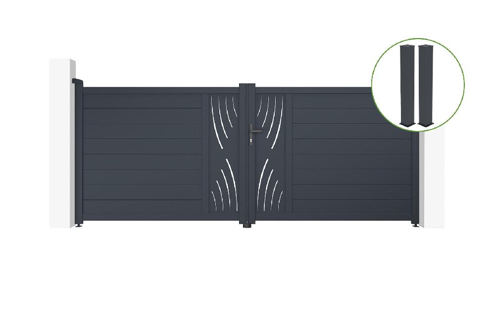 Puerta Abatible 3 5m VELETA Al.140cm Aluminio Gris + 2 Postes 20x20cm Al.166cm