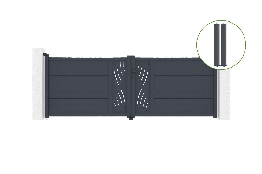 Puerta Abatible 3 5m VELETA H.120cm Aluminio + 2 Postes EIFEL 15x15cm H.166cm GR