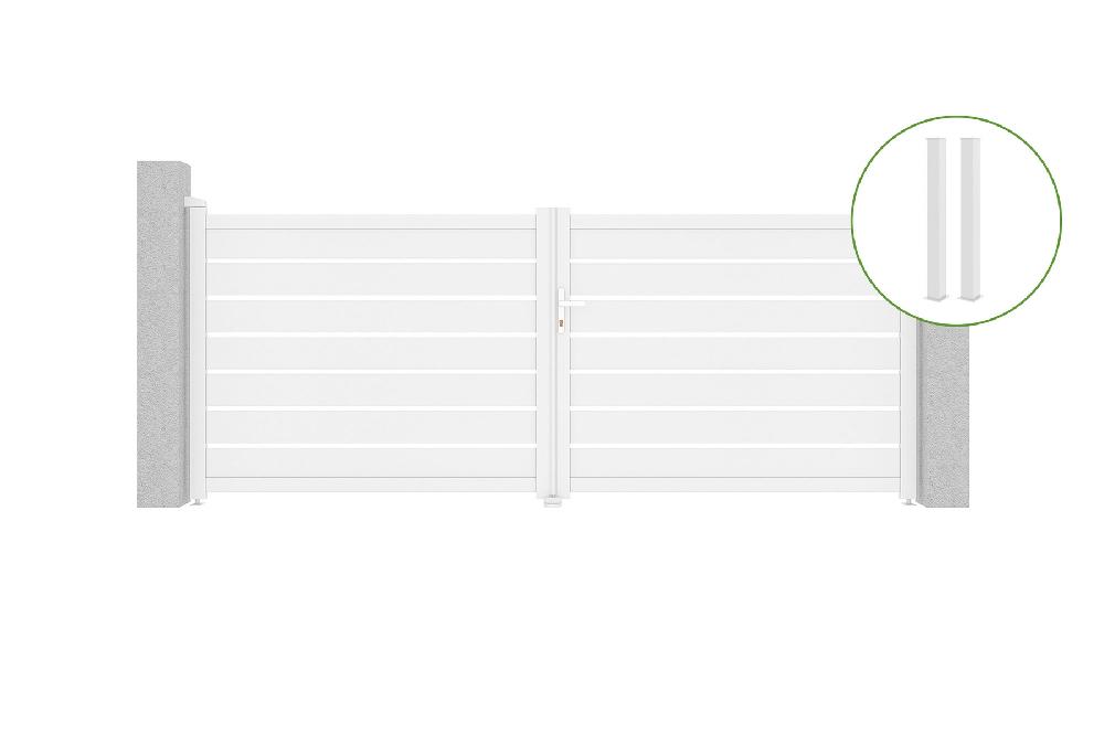 Puerta abatible 3 5m VOGEL Al.140cm aluminio blanco + 2 postes 15x15cm Al.166cm