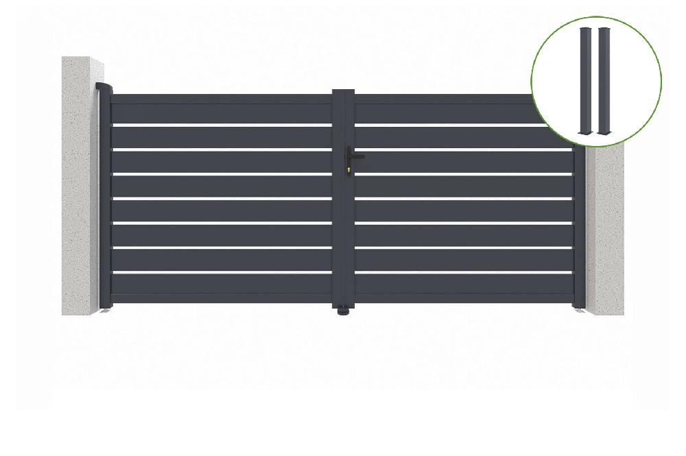 Puerta abatible 3 5m VOGEL H.160cm aluminio gris + 2 postes 20x20cm H.190cm