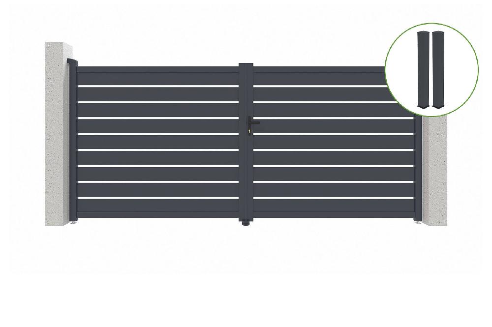 Puerta abatible 3 5m VOGEL H.180cm aluminio gris + 2 postes 20x20cm H.190cm