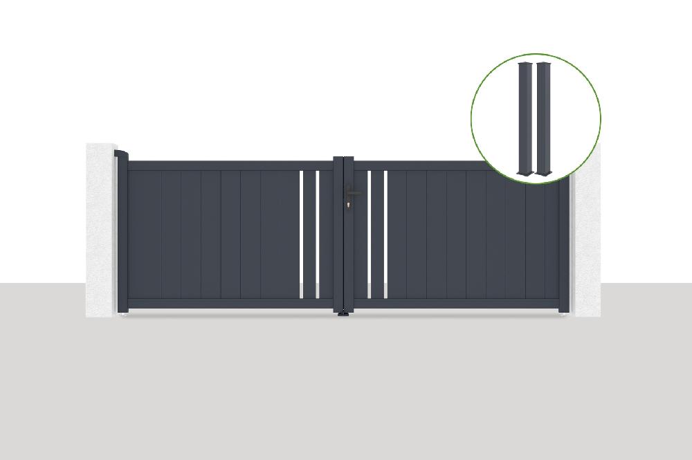 Puerta abatible 3 5x1 2m GIONA + 2 postes EIFEL Al.166cm Gris