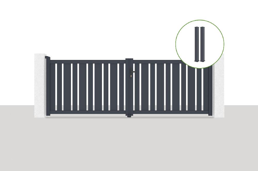 Puerta abatible 3 5x1 2m VEYMONT + 2 postes EIFEL Al.166cm Gris