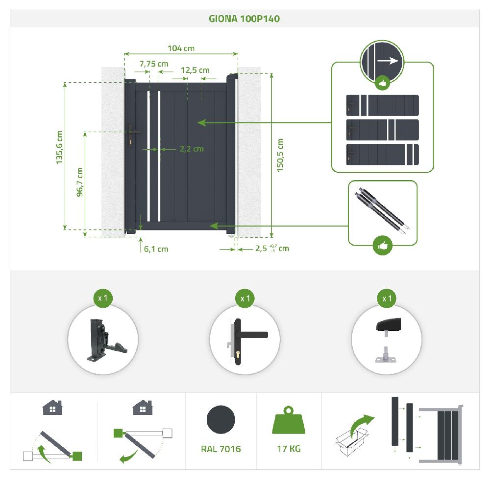 Puerta Abatible 3 5x1 4m GIONA + Puerta GIONA H.1 4m Gris