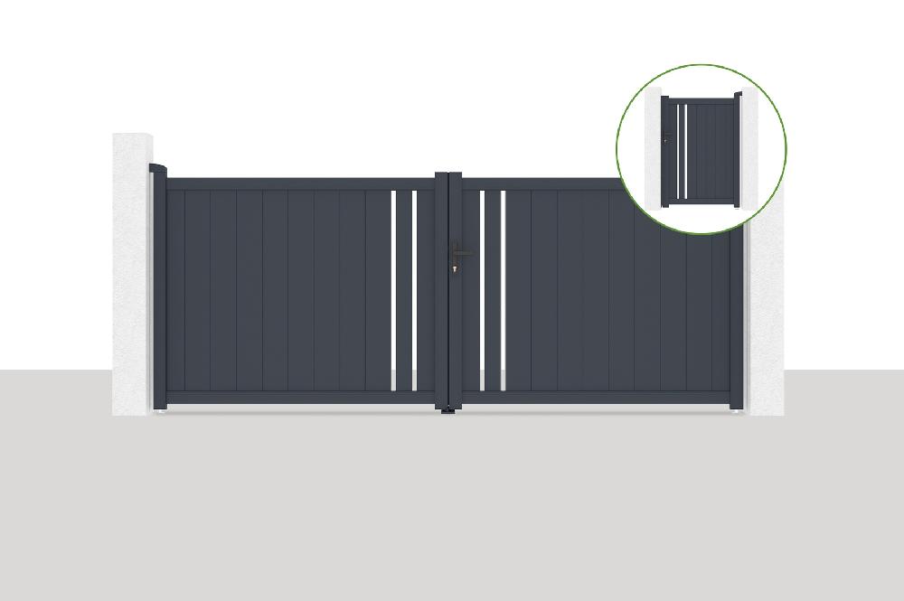 Puerta abatible 3 5x1 4m GIONA + Puerta GIONA H.1 4m gris