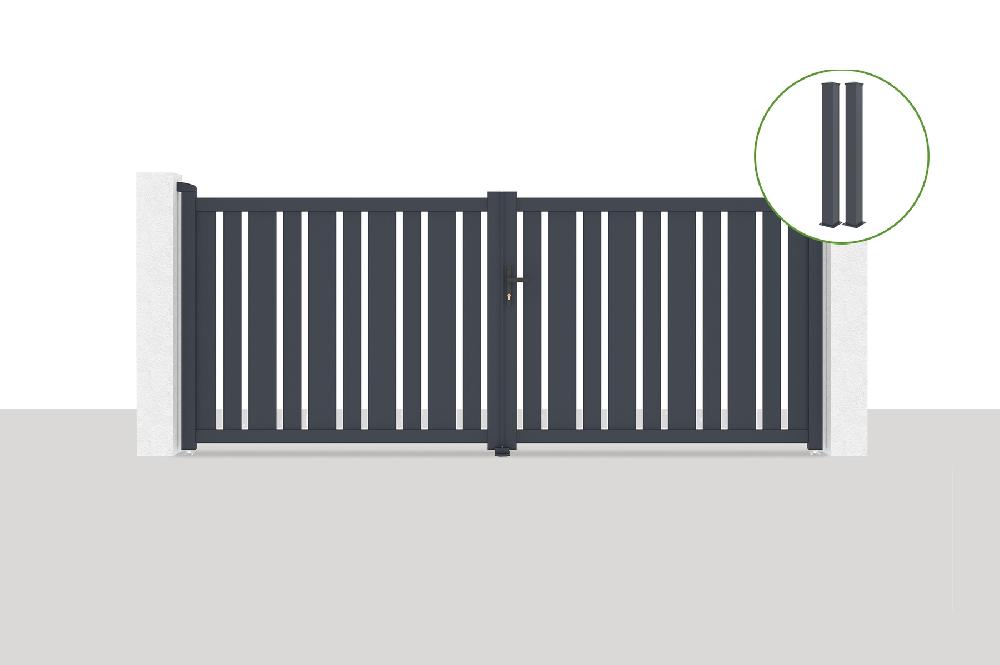 Puerta abatible 3 5x1 4m VEYMONT + 2 postes EIFEL Al.166cm Gris