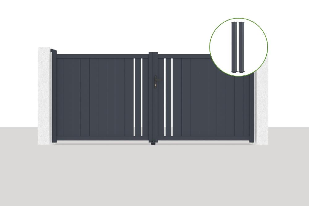 Puerta abatible 3 5x1 6m GIONA + 2 postes EIFEL Al.190cm Gris