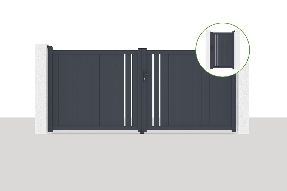 Puerta abatible 3 5x1 6m GIONA + Puerta GIONA H.1 6m gris