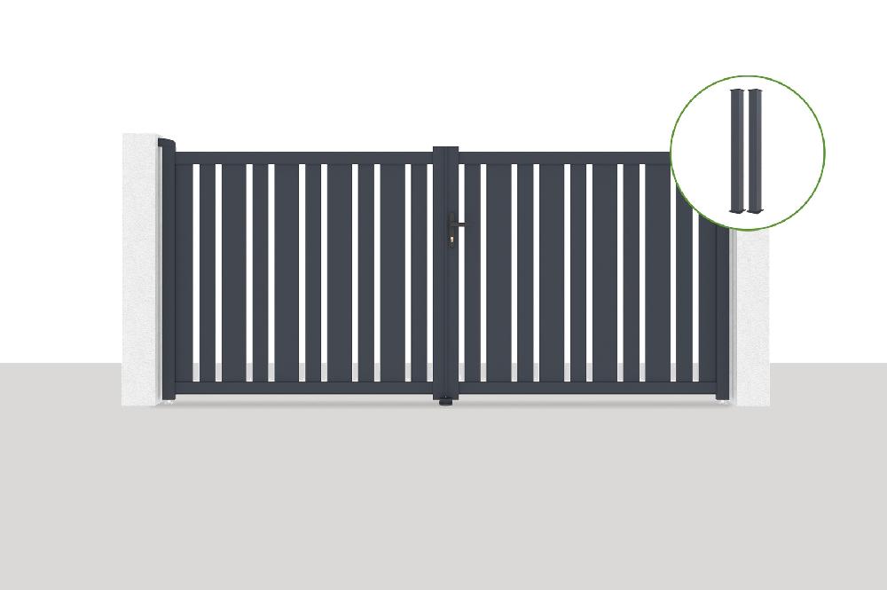 Puerta abatible 3 5x1 6m VEYMONT + 2 postes EIFEL Al.190cm Gris