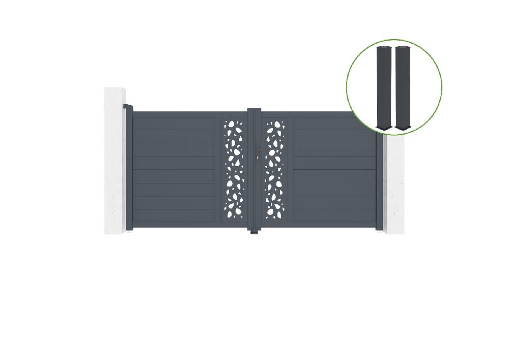 Puerta Abatible 3m SUNNY H.140cm Aluminio Gris + 2 Postes 20x20cm H.166cm