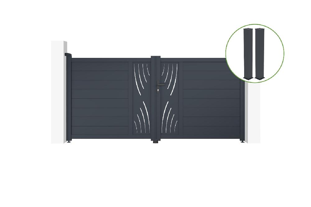 Puerta abatible 3m VELETA Al.140cm aluminio gris + 2 postes 20x20cm Al.166cm