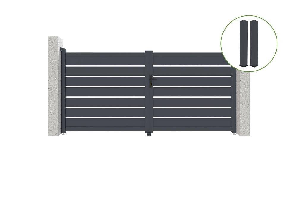 Puerta abatible 3m VOGEL Al.140cm aluminio gris + 2 postes 20x20cm Al.166cm