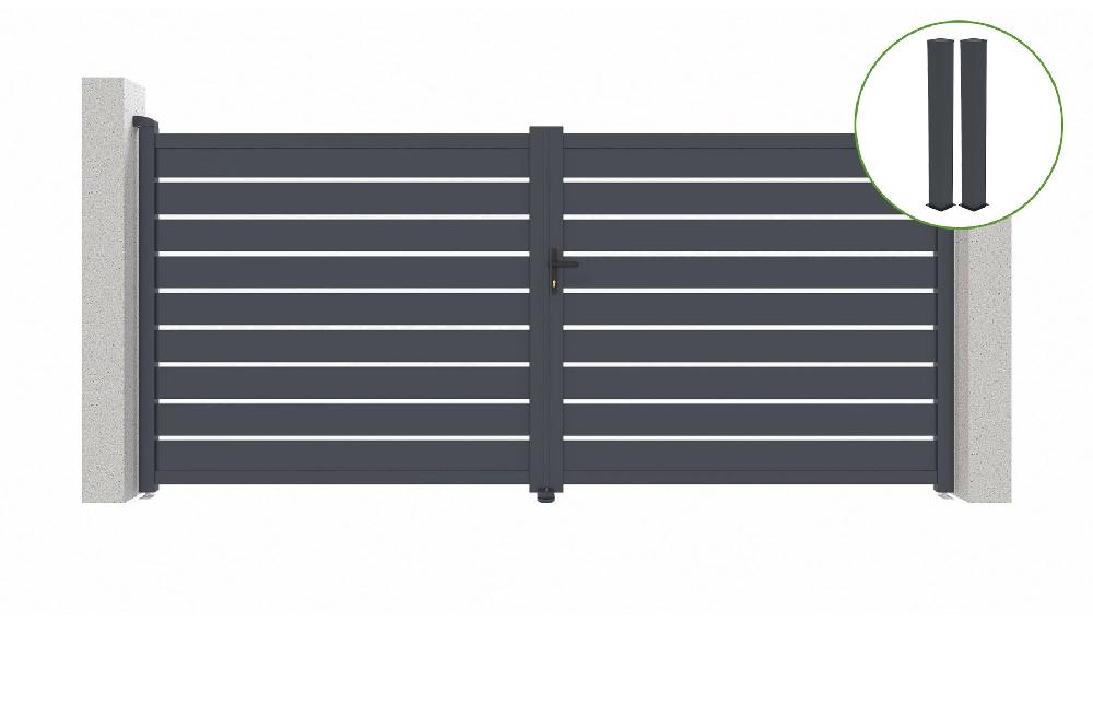 Puerta abatible 3m VOGEL Al.180cm aluminio gris + 2 postes 20x20cm Al.190cm