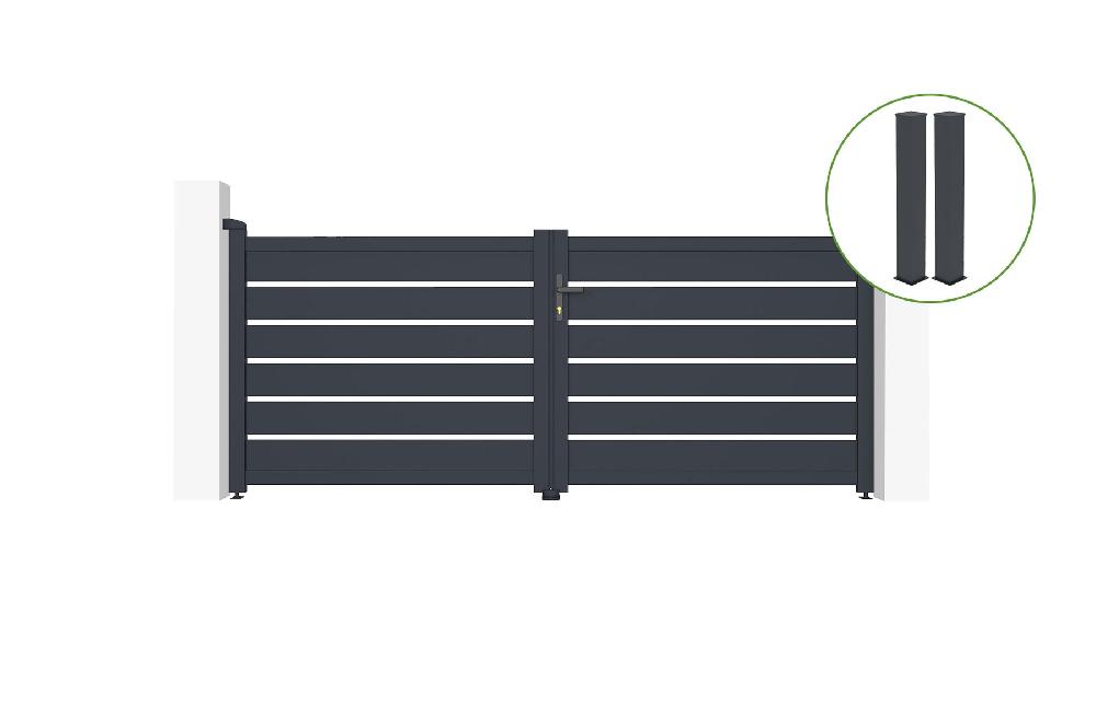 Puerta abatible 3m VOGEL H.120cm aluminio gris + 2 postes 20x20cm H.166cm