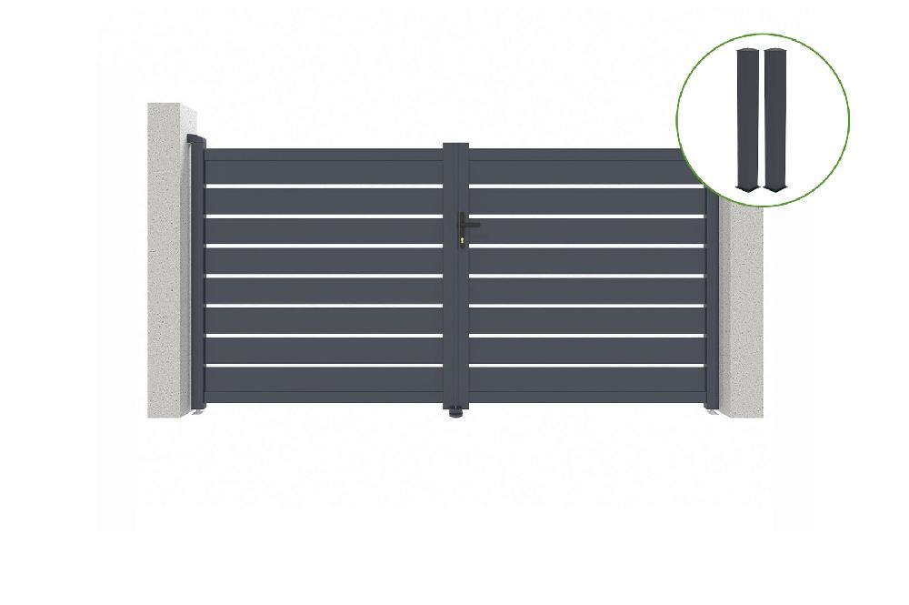 Puerta abatible 3m VOGEL H.160cm aluminio gris + 2 postes 20x20cm H.190cm