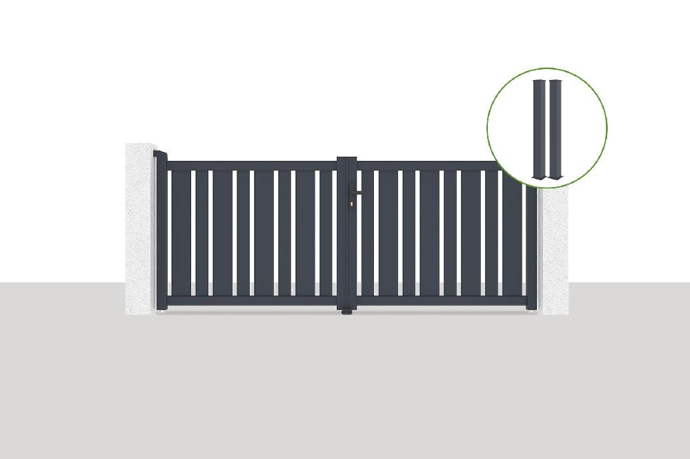 Puerta abatible 3x1 2m VEYMONT + 2 postes EIFEL Al.166cm Gris