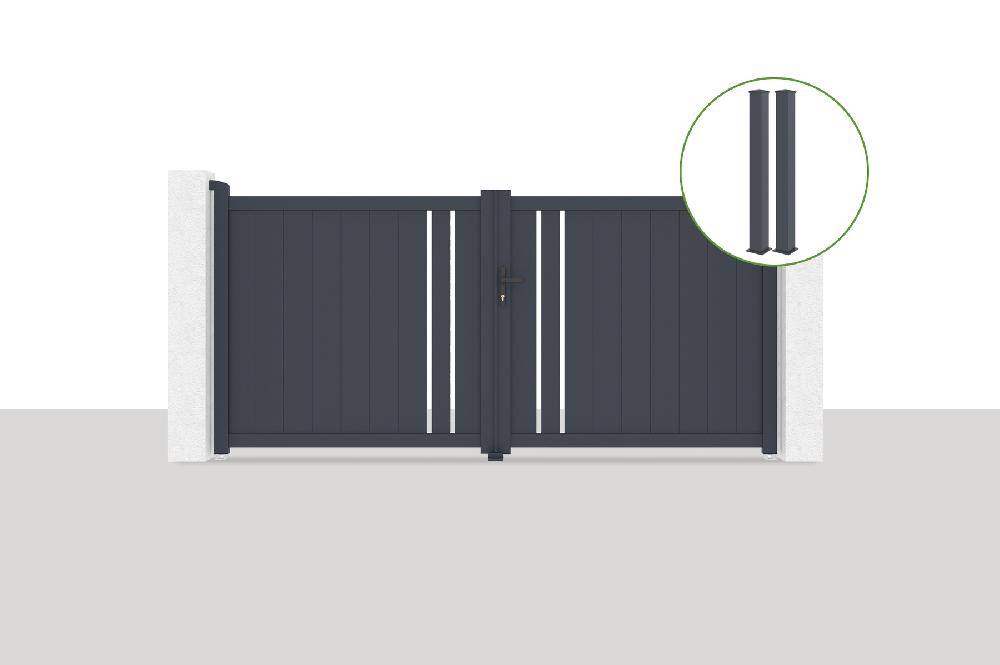 Puerta abatible 3x1 4m GIONA + 2 postes EIFEL Al.166cm Gris