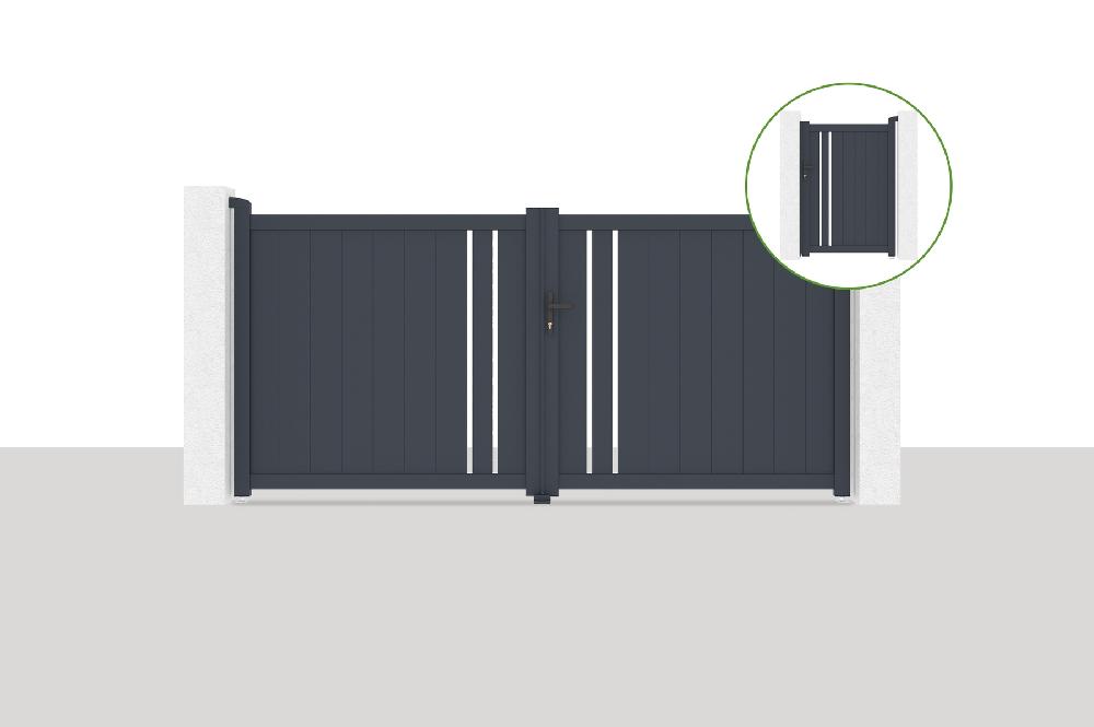 Puerta abatible 3x1 4m GIONA + Puerta GIONA H.1 4m gris