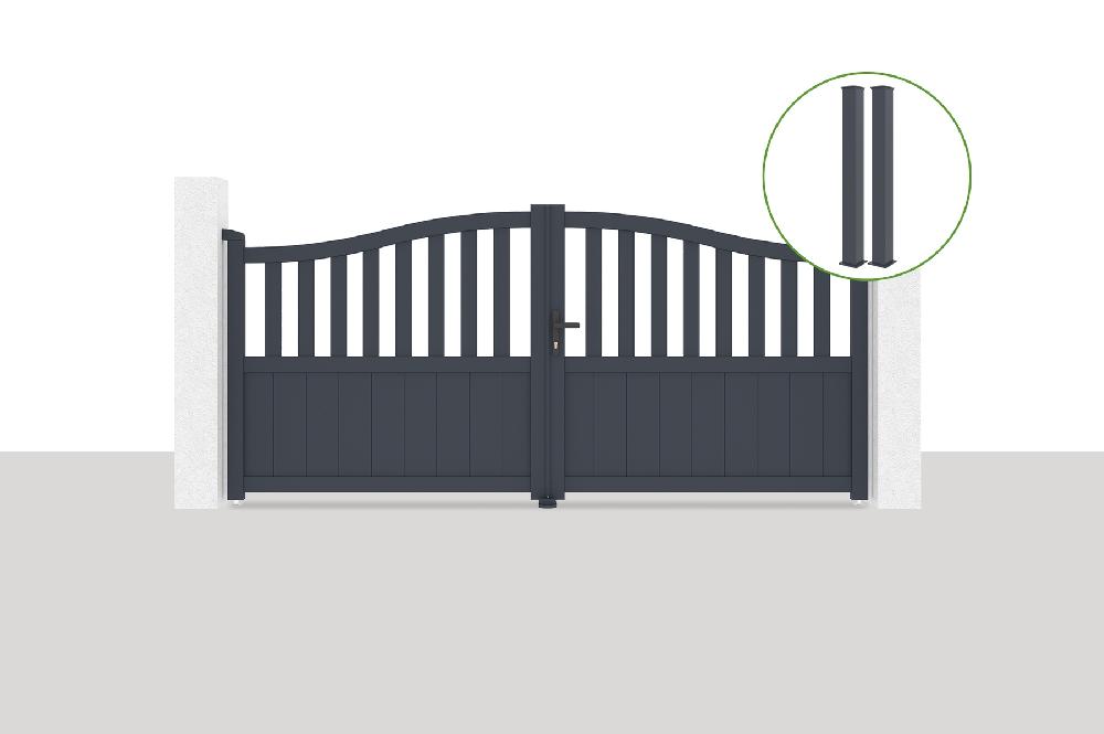 Puerta abatible 3x1 4m MEIJE + 2 postes EIFEL Al.166cm Gris