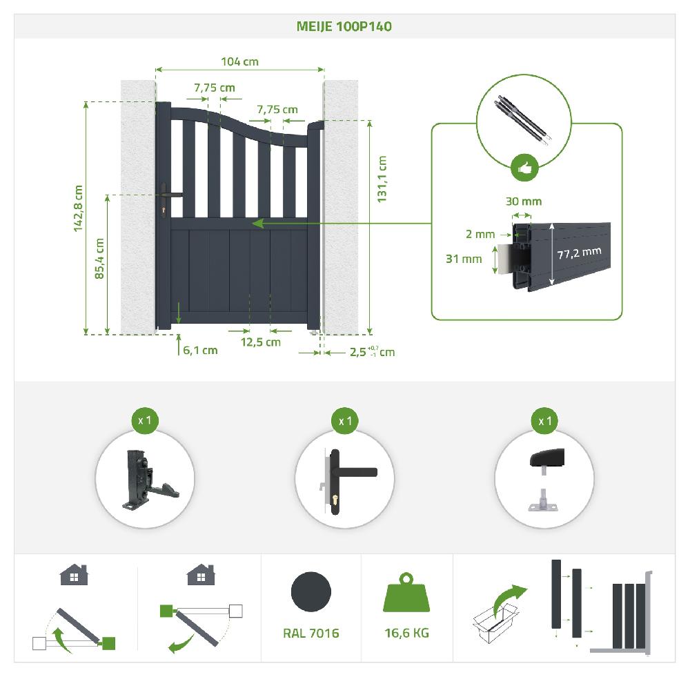 Puerta Abatible 3x1 4m MEIJE + Puerta 1m MEIJE H.1 4m Gris