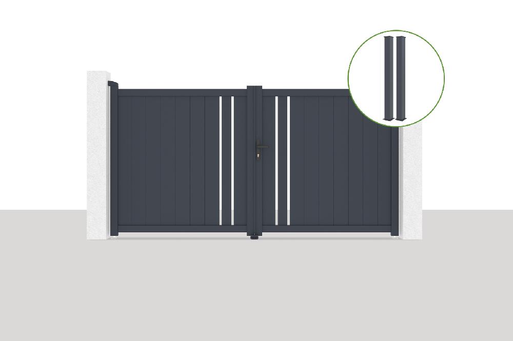 Puerta abatible 3x1 6m GIONA + 2 postes EIFEL Al.190cm Gris