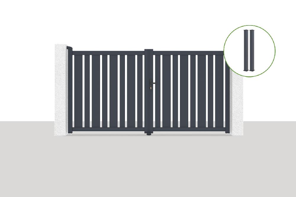 Puerta abatible 3x1 6m VEYMONT + 2 postes EIFEL Al.190cm Gris