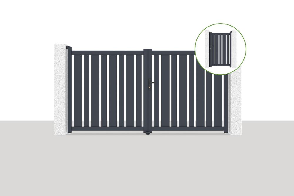 Puerta abatible 3x1 6m VEYMONT + Puerta 1m VEYMONT H.1 6m gris