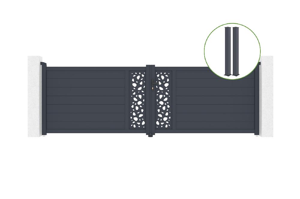 Puerta Abatible 4m SUNNY H.120cm Aluminio + 2 Postes EIFEL 15x15cm H.166cm GRIS