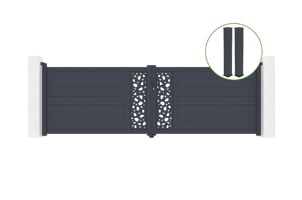 Puerta abatible 4m SUNNY H.120cm aluminio gris + 2 postes 20x20cm H.166cm