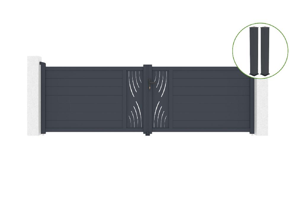 Puerta abatible 4m VELETA Al.120cm aluminio gris + 2 postes 20x20cm Al.166cm