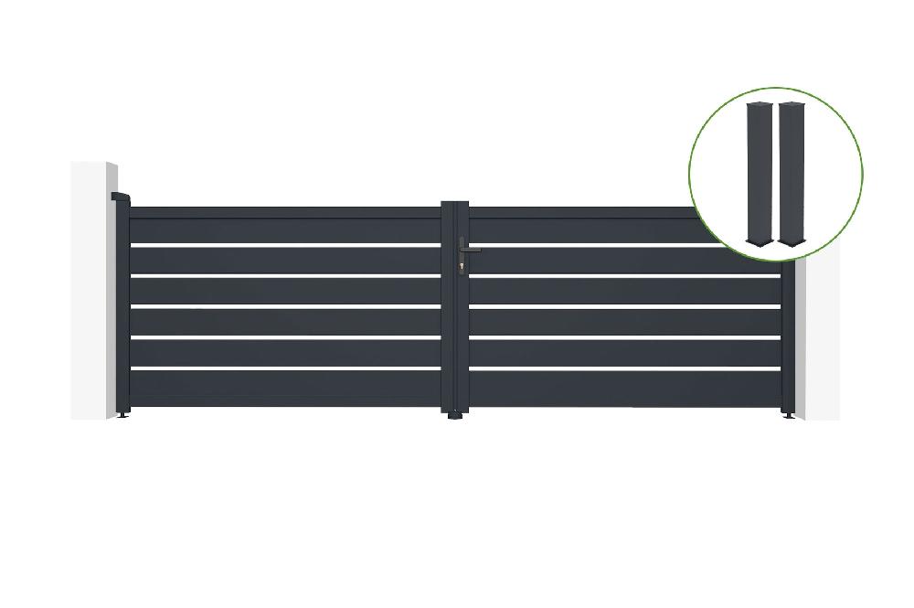 Puerta abatible 4m VOGEL Al.120cm aluminio gris + 2 postes 20x20cm Al.166cm