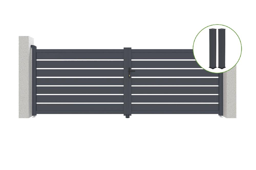 Puerta abatible 4m VOGEL Al.140cm aluminio gris + 2 postes 20x20cm Al.166cm