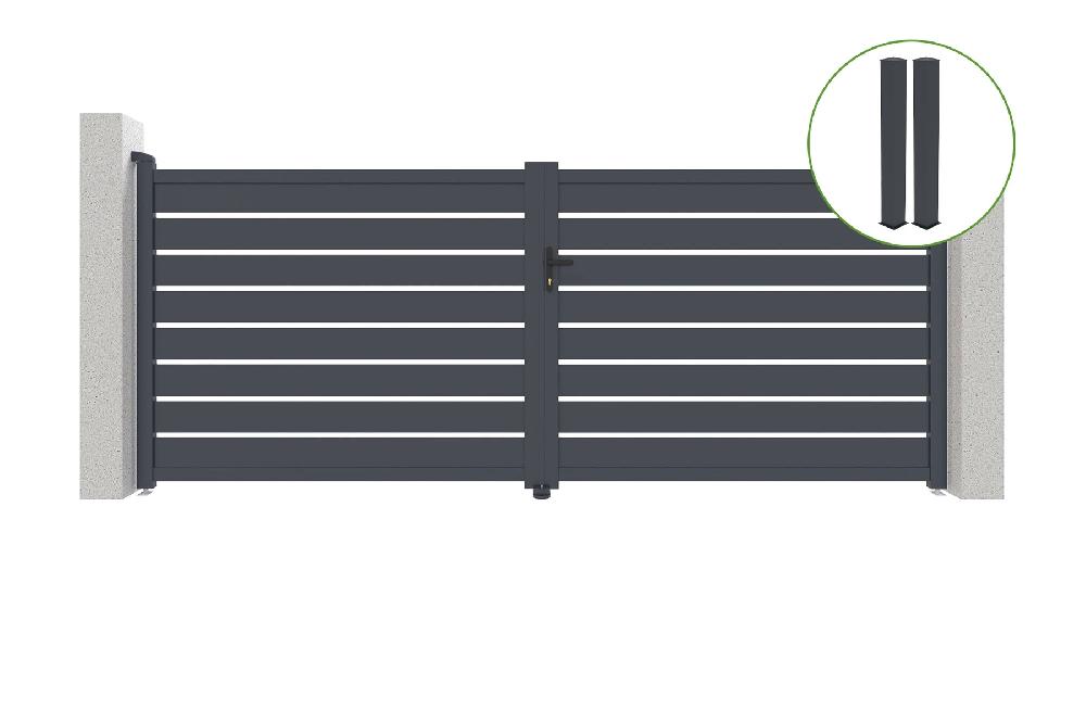 Puerta abatible 4m VOGEL Al.160cm aluminio gris + 2 postes 20x20cm Al.190cm