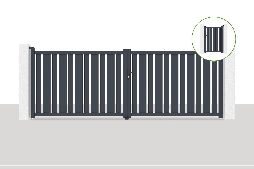 Puerta abatible 4x1 4m VEYMONT + Puerta 1m VEYMONT H.1 4m gris