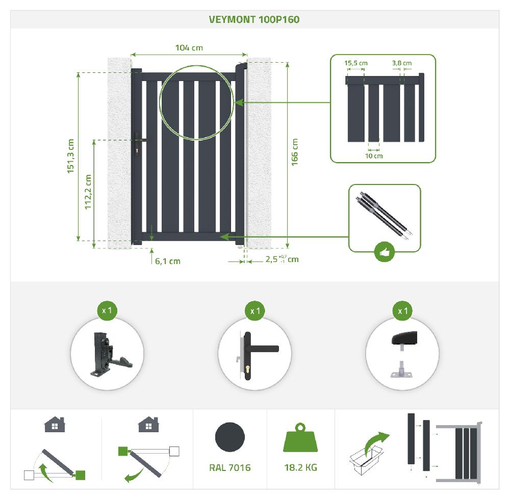 Puerta Abatible 4x1 6m VEYMONT + Puerta 1m VEYMONT H.1 6m Gris