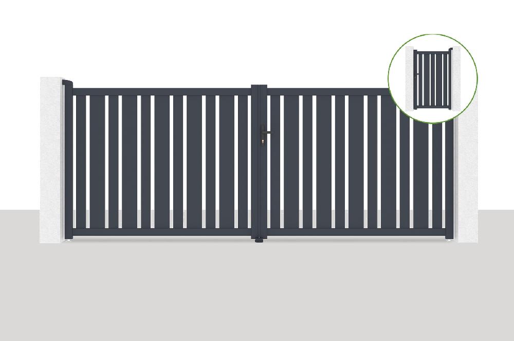 Puerta abatible 4x1 6m VEYMONT + Puerta 1m VEYMONT H.1 6m gris