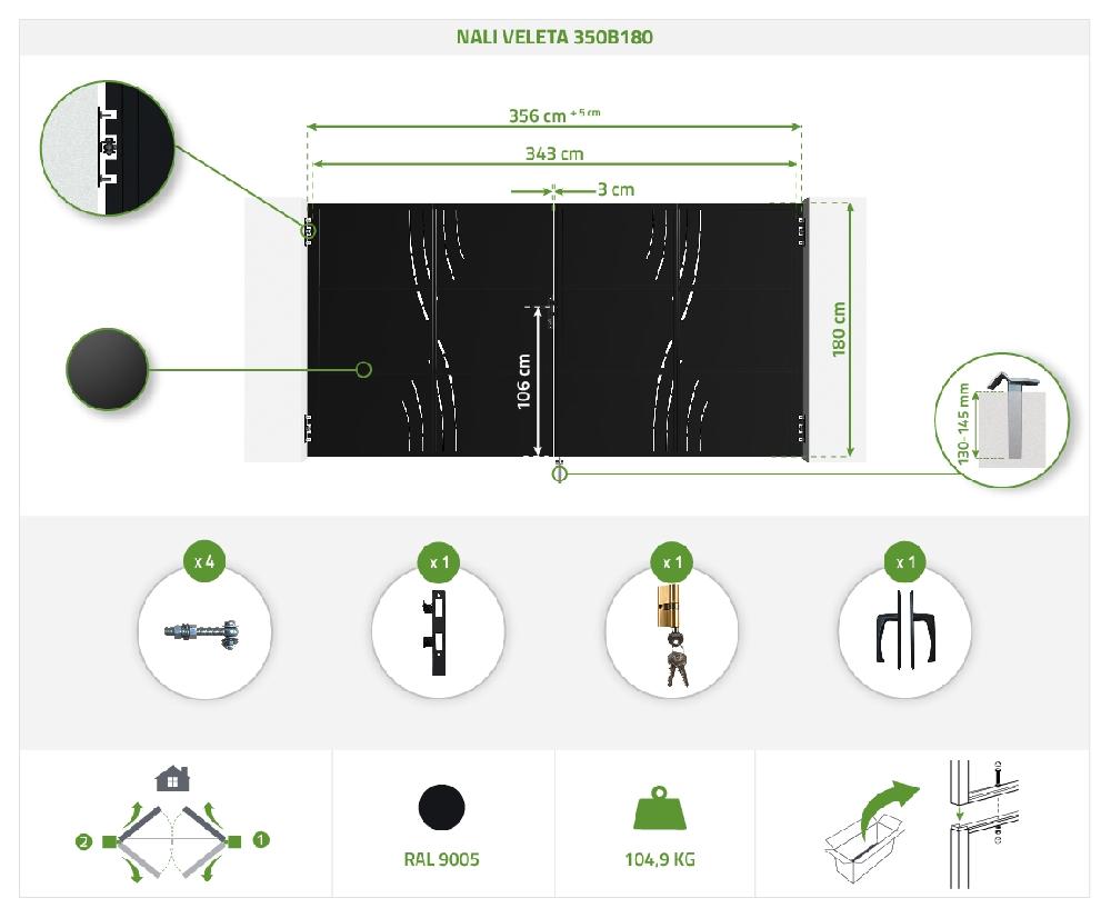 Puerta Abatible De Acero 3 5x1 8m NALI VELETA NEGRO MATE