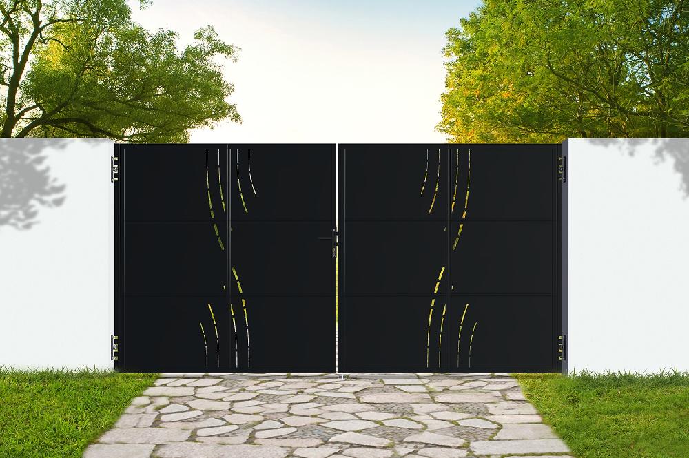 Puerta abatible de acero 3 5x1 8m NALI VELETA NEGRO MATE