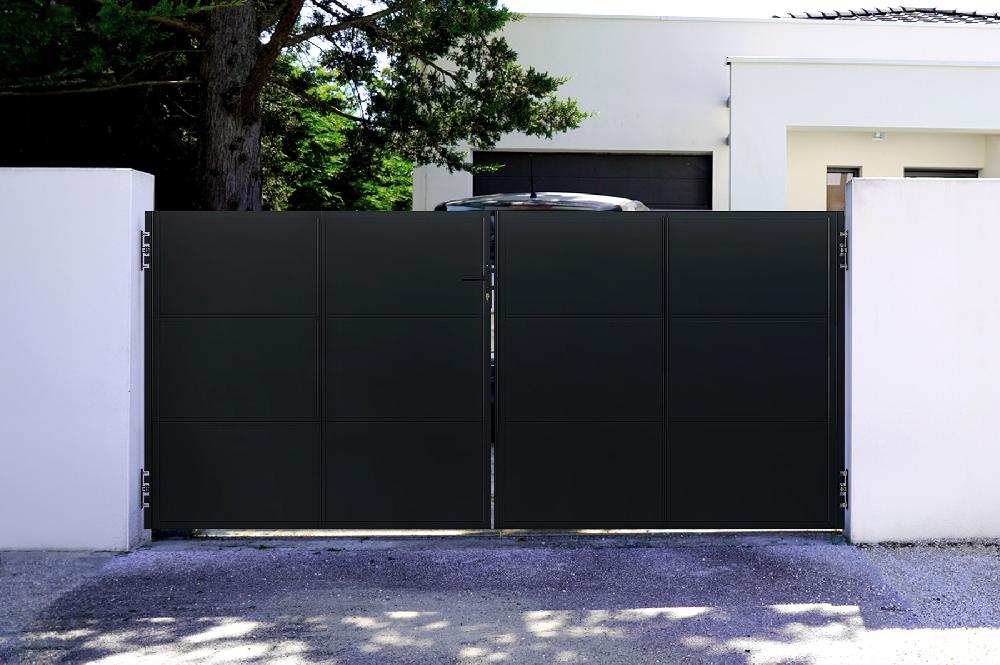 Puerta abatible de acero NALI 3 5m Alt.160cm Negro mate