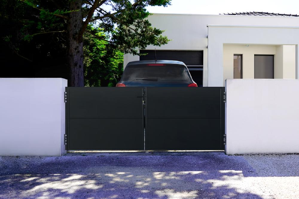 Puerta abatible de acero NALI 3m Alt.120cm Negro mate